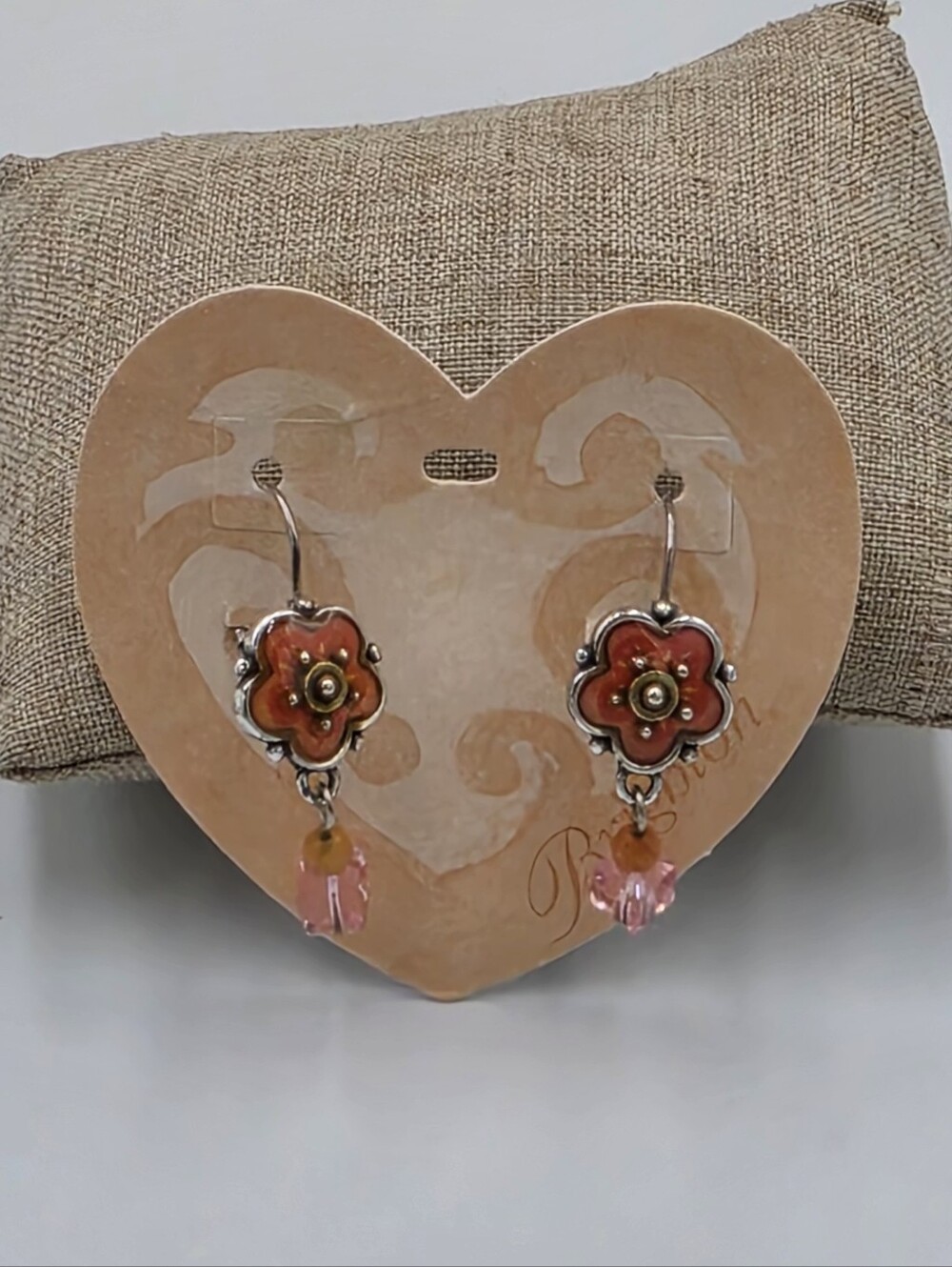 Brighton COTE D’Azur Pink Enamel Floral Leverback Crystal Drop Earrings
